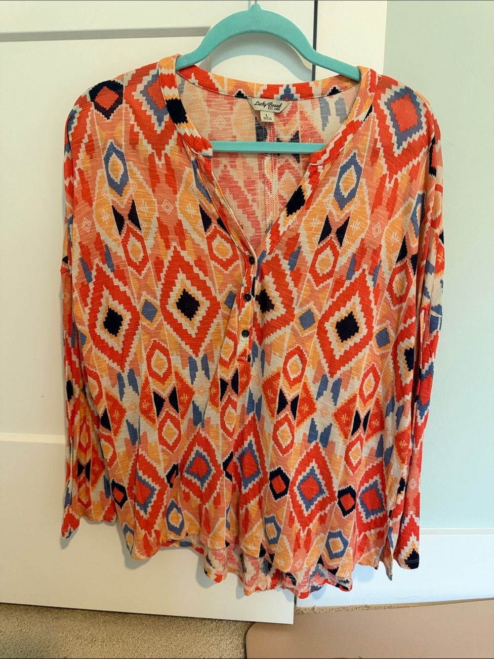 Lucky Brand Geometric Southwestern Patterned Women's Long Sleeve Tee Size Large